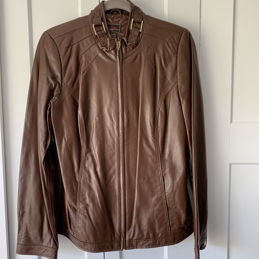 Bradley Bayou Genuine Brown Leather Coat Lined Soft Medium Chic Lightweight